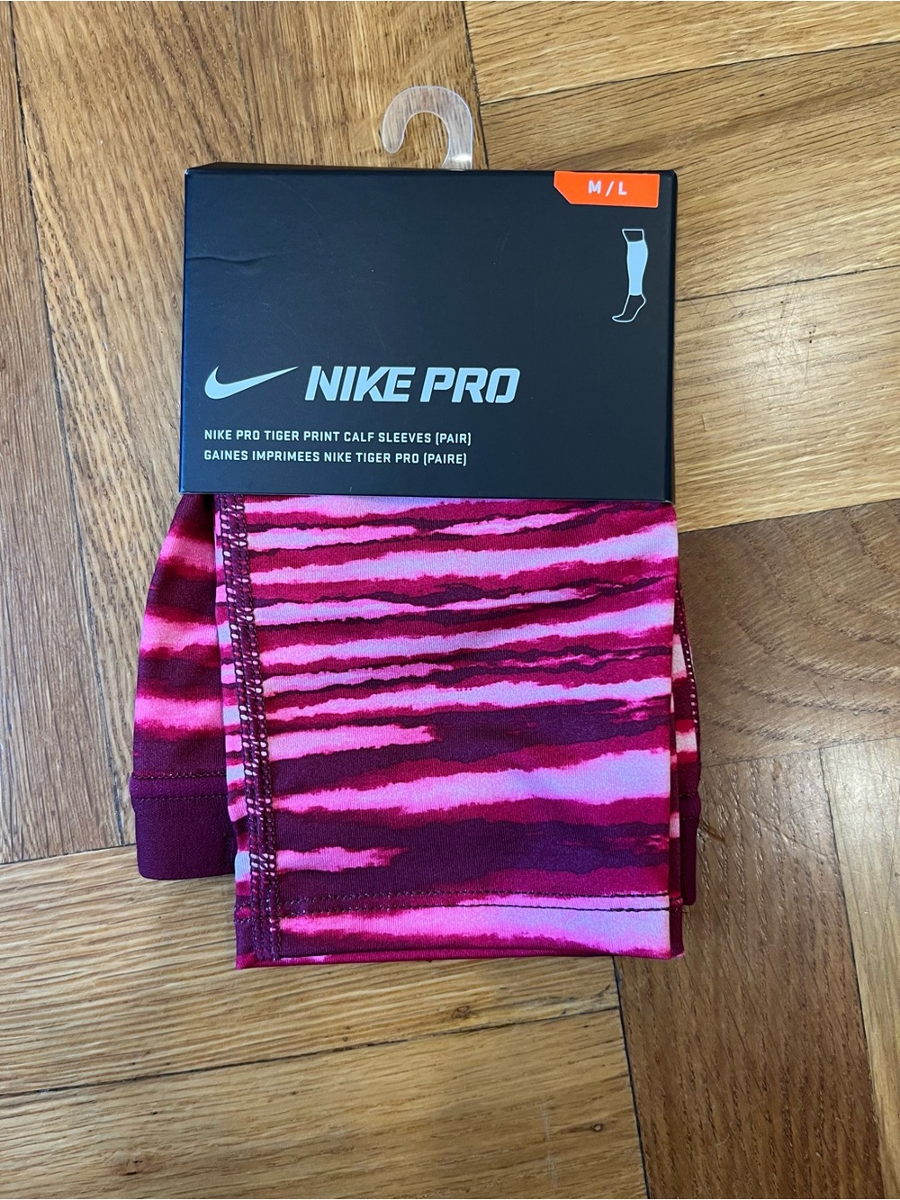 Nike Pro Pink and Magenta Tiger Print Calf Sleeves
